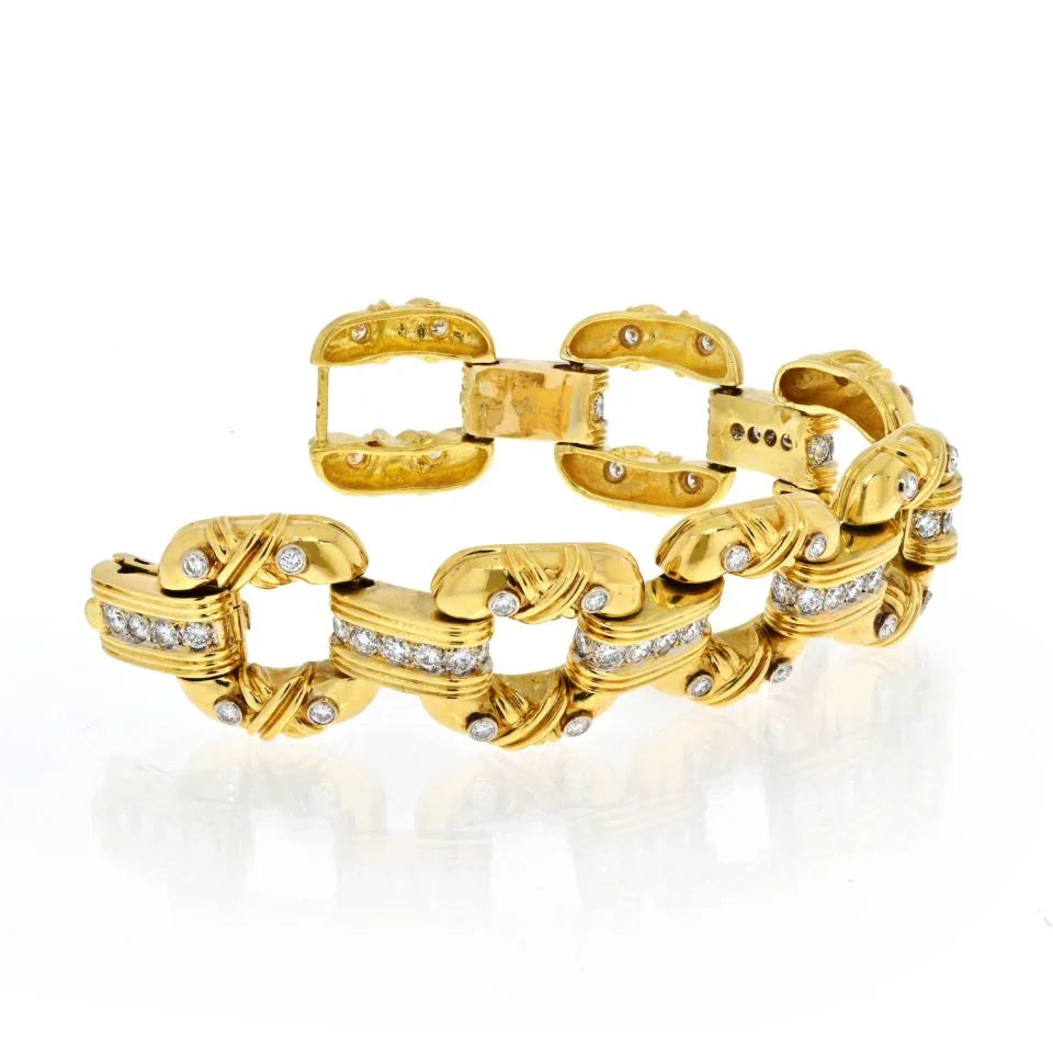 18K Yellow Gold Large Heavy Open Link Diamond Bracelet - The Back Vault