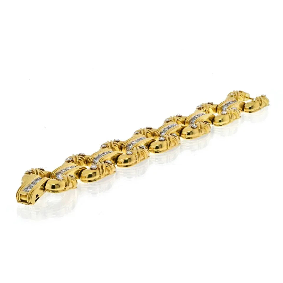 18K Yellow Gold Large Heavy Open Link Diamond Bracelet - The Back Vault