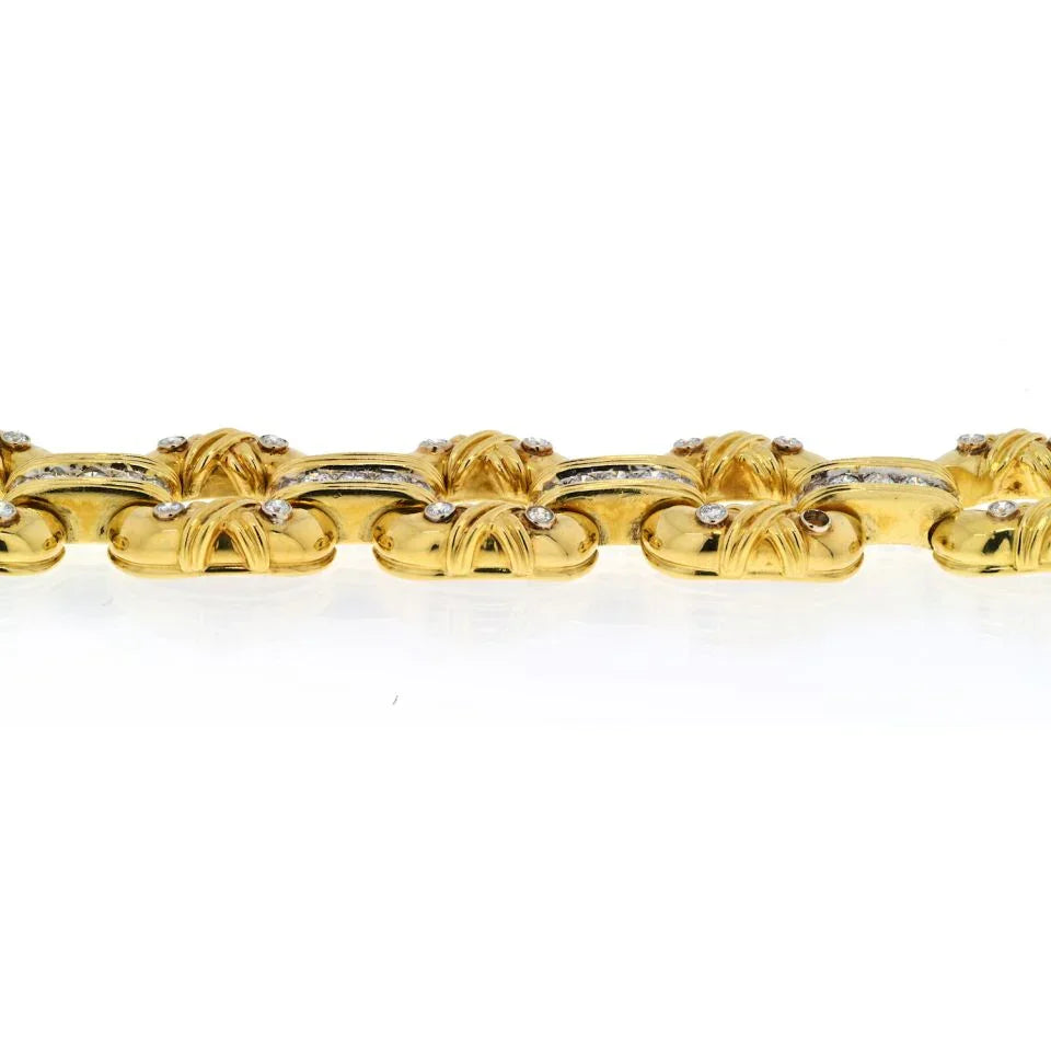 18K Yellow Gold Large Heavy Open Link Diamond Bracelet - The Back Vault