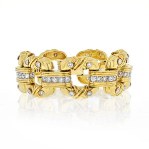 18K Yellow Gold Large Heavy Open Link Diamond Bracelet