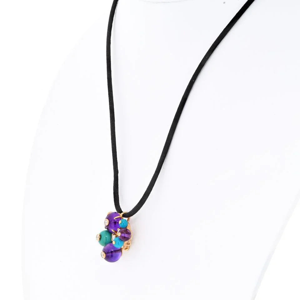 Cartier 18K Yellow Gold Delices De Goa Turquoise and Amethyst Pendant - The Back Vault