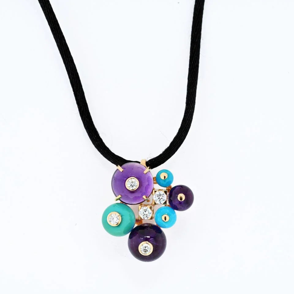 Cartier 18K Yellow Gold Delices De Goa Turquoise and Amethyst Pendant - The Back Vault