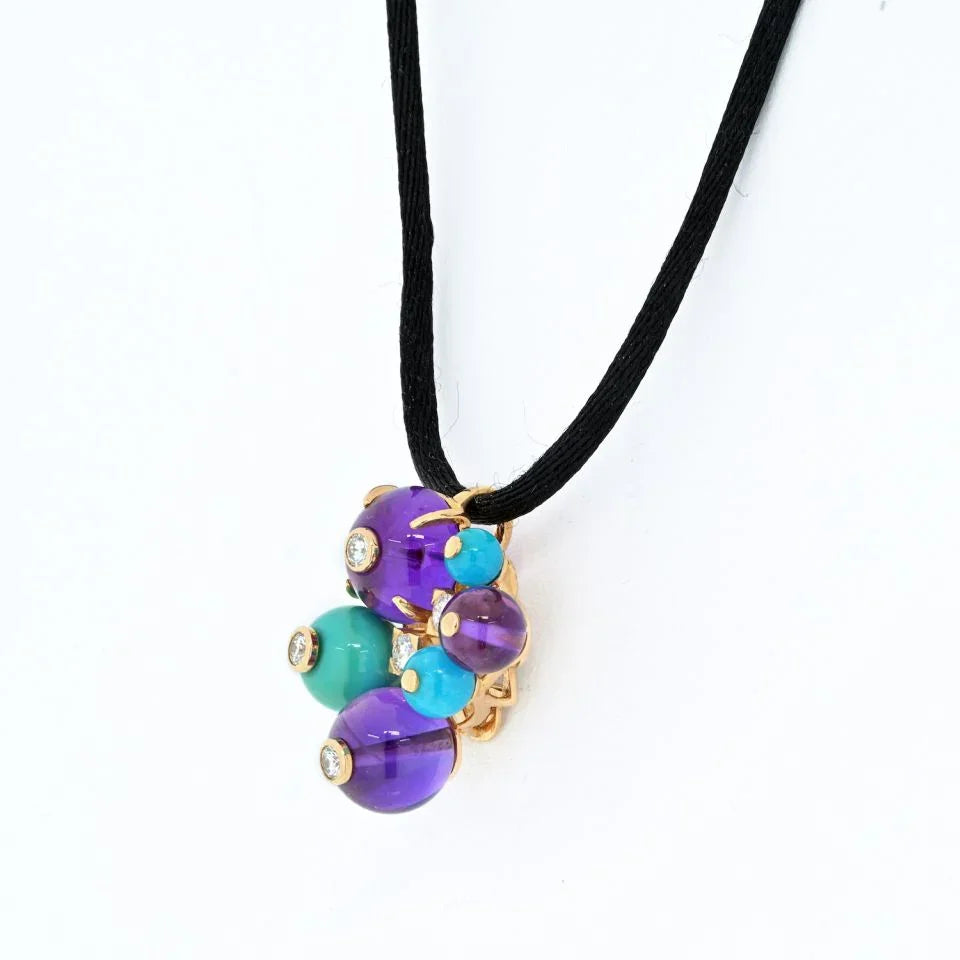 Cartier 18K Yellow Gold Delices De Goa Turquoise and Amethyst Pendant - The Back Vault