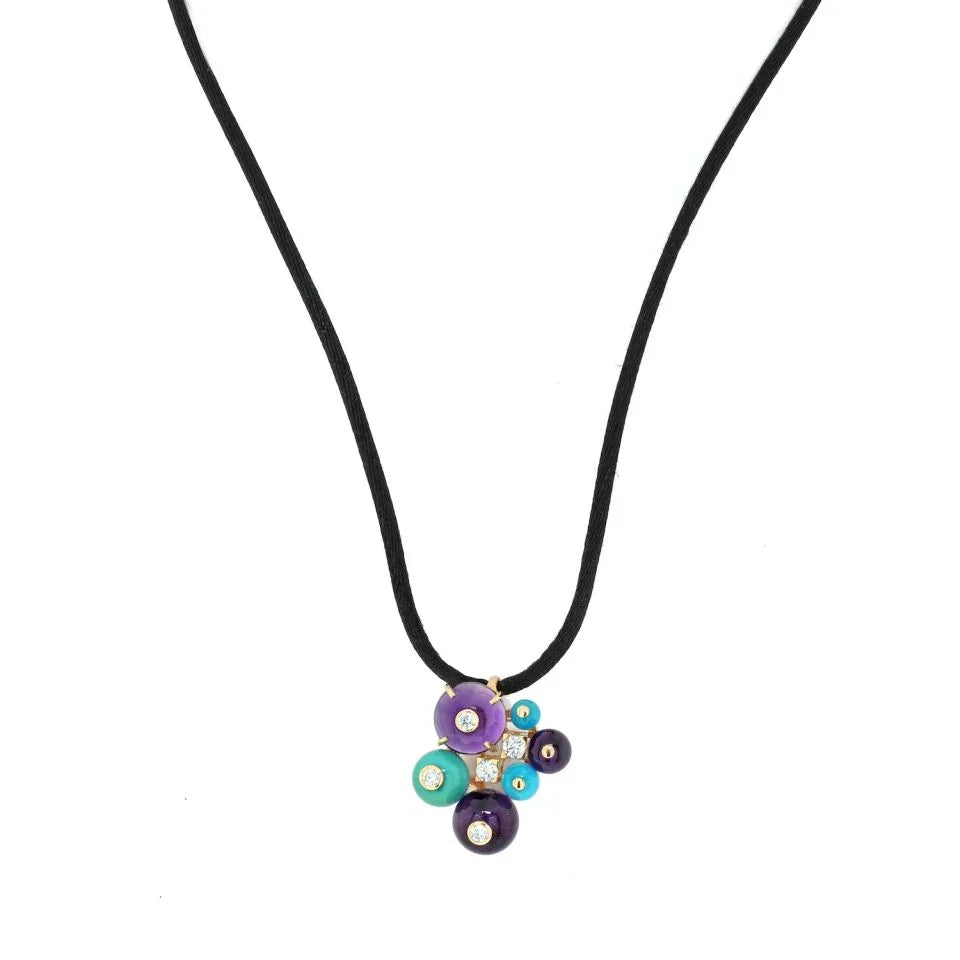 Cartier 18K Yellow Gold Delices De Goa Turquoise and Amethyst Pendant - The Back Vault