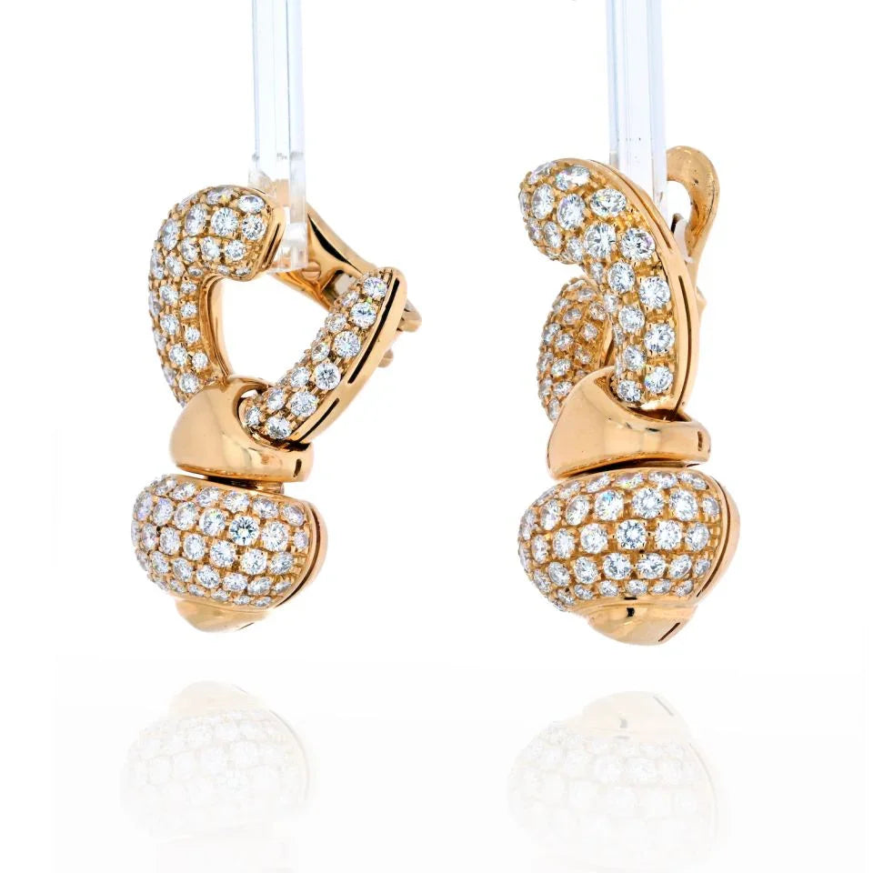 Bvlgari 18K Yellow Gold Diamond Chandra Pave Heart Earrings - The Back Vault