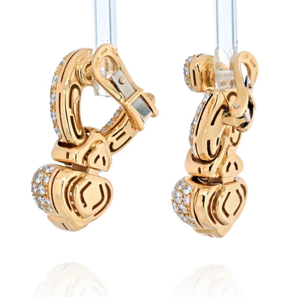 Bvlgari 18K Yellow Gold Diamond Chandra Pave Heart Earrings - The Back Vault