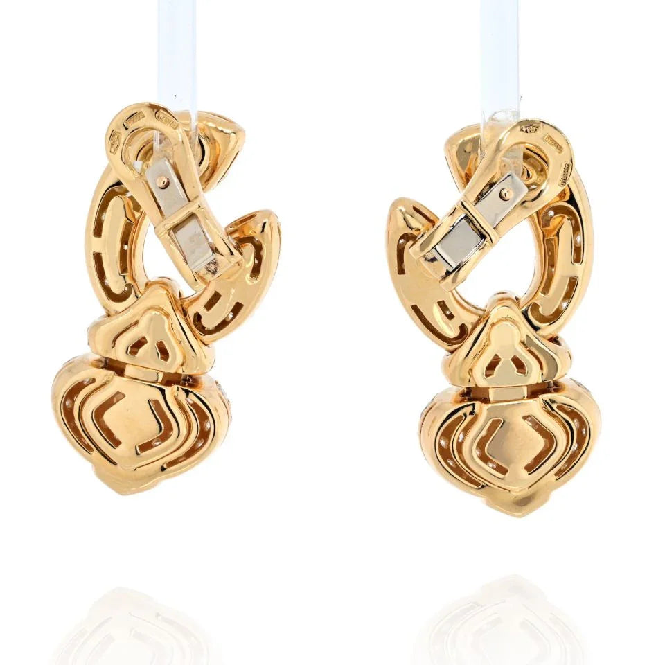 Bvlgari 18K Yellow Gold Diamond Chandra Pave Heart Earrings - The Back Vault