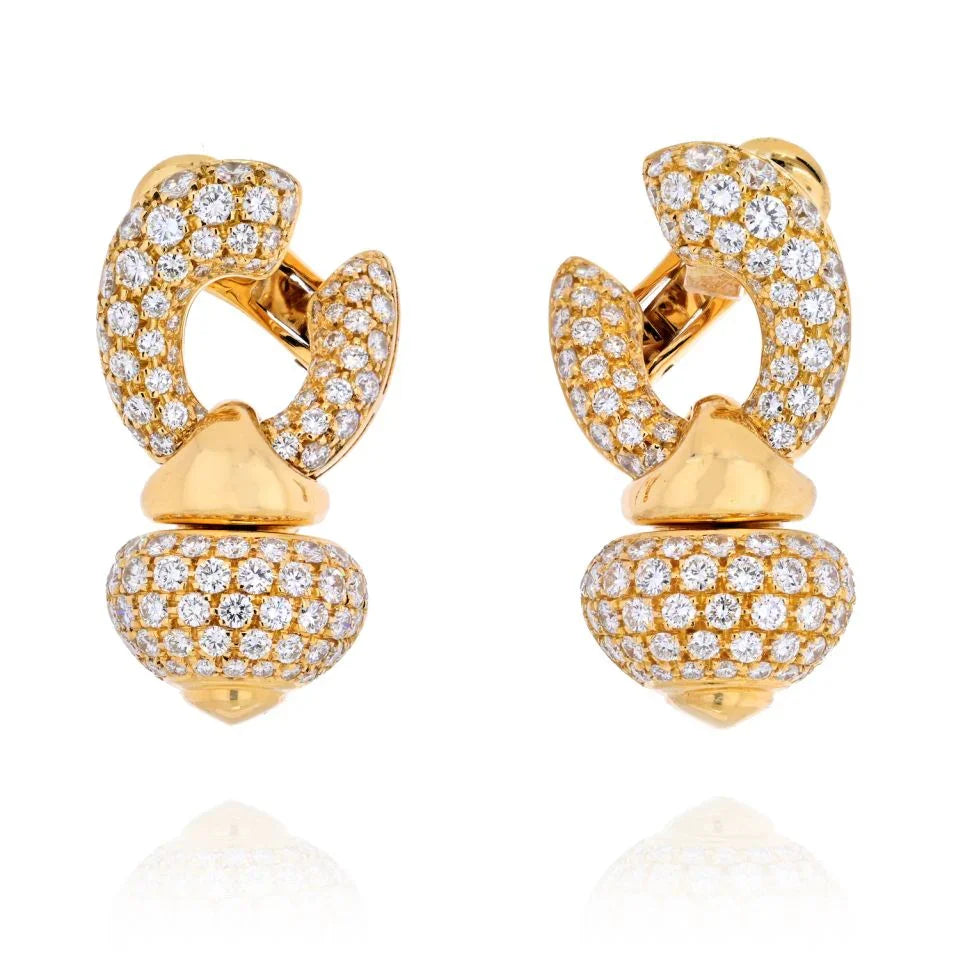 Bvlgari 18K Yellow Gold Diamond Chandra Pave Heart Earrings - The Back Vault