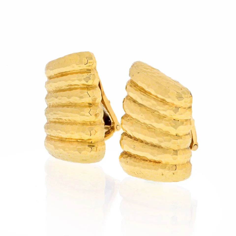 David Webb 18K Yellow Gold Fluted Ribbed 1970's Clip Earrings - The Back Vault