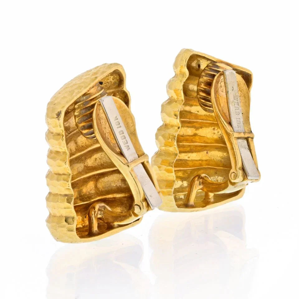 David Webb 18K Yellow Gold Fluted Ribbed 1970's Clip Earrings - The Back Vault