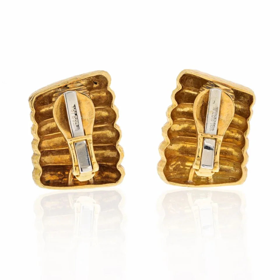 David Webb 18K Yellow Gold Fluted Ribbed 1970's Clip Earrings - The Back Vault