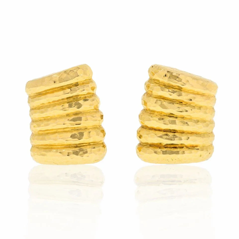 David Webb 18K Yellow Gold Fluted Ribbed 1970's Clip Earrings - The Back Vault