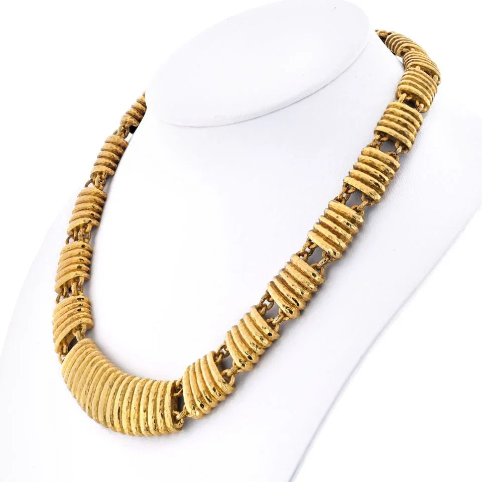 David Webb 18K Yellow Gold Fluted Panel Necklace - The Back Vault