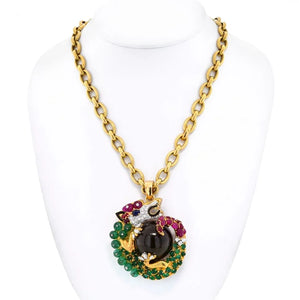 David Webb 18K Yellow Gold Dragon Cat's Eye Pendant Necklace