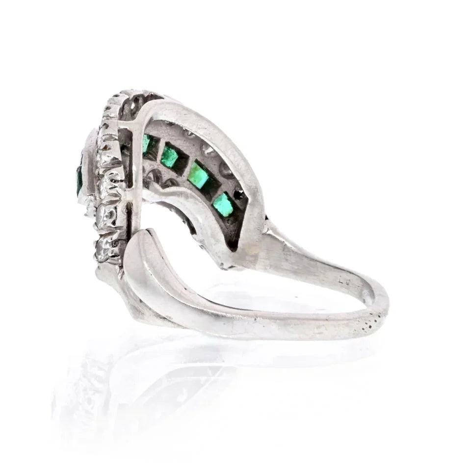 Platinum Deco Diamond And Emerald Ring Ring - The Back Vault