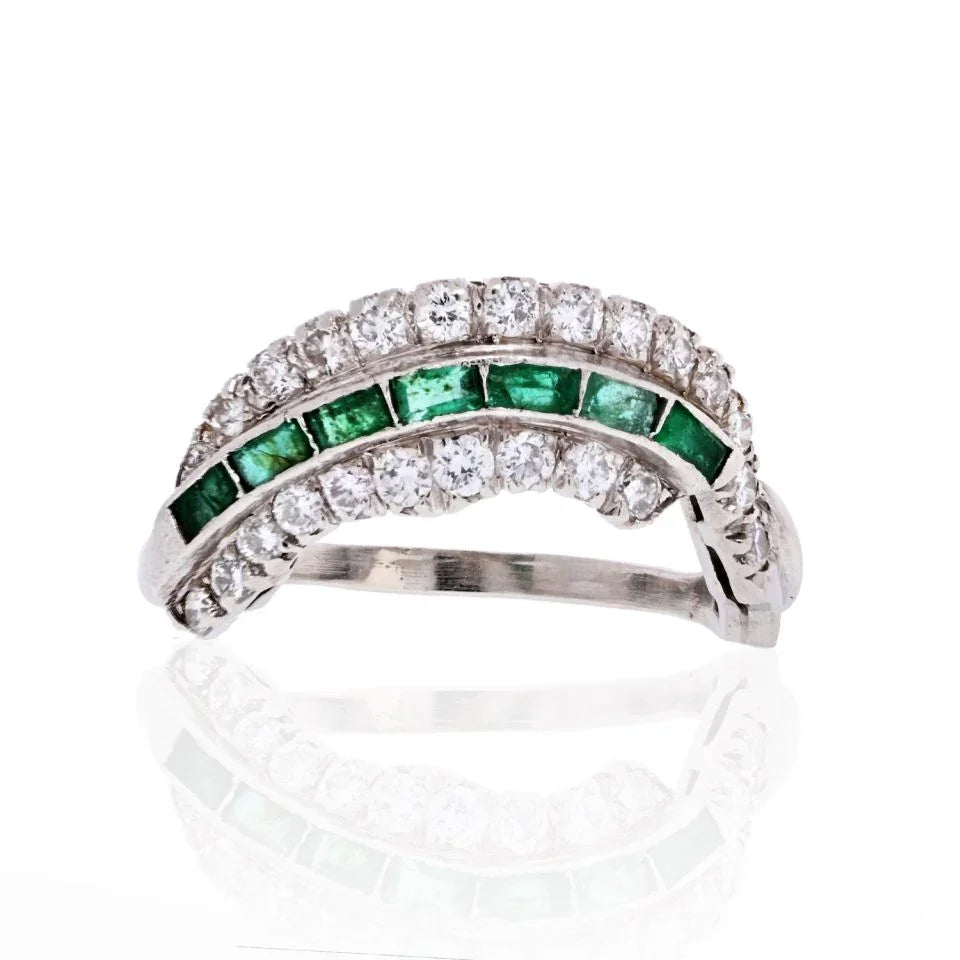 Platinum Deco Diamond And Emerald Ring Ring - The Back Vault