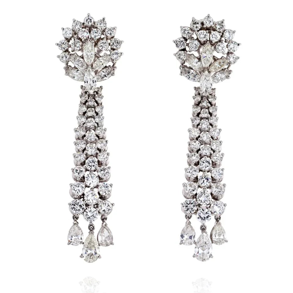 Platinum 15 Carats Chandelier Diamond Drop Earrings - The Back Vault