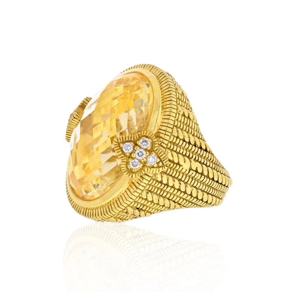 Judith Ripka 18K Yellow Gold Oval Checkerboard Quartz And Diamond Ring - The Back Vault
