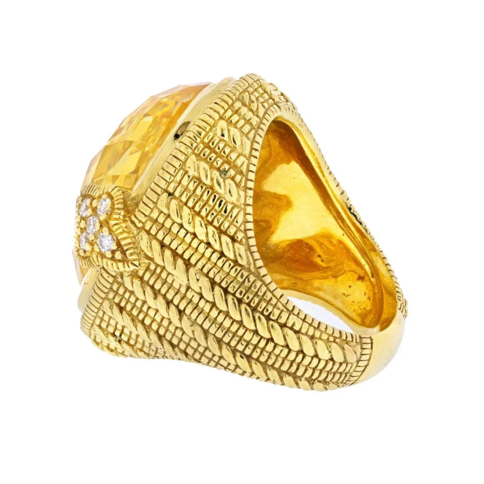 Judith Ripka 18K Yellow Gold Oval Checkerboard Quartz And Diamond Ring - The Back Vault