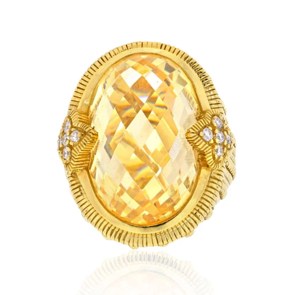 Judith Ripka 18K Yellow Gold Oval Checkerboard Quartz And Diamond Ring - The Back Vault