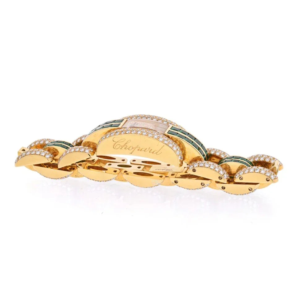 Chopard 18K Yellow Gold La Strada Diamond And Green Emerald Women Wrist Watch - The Back Vault