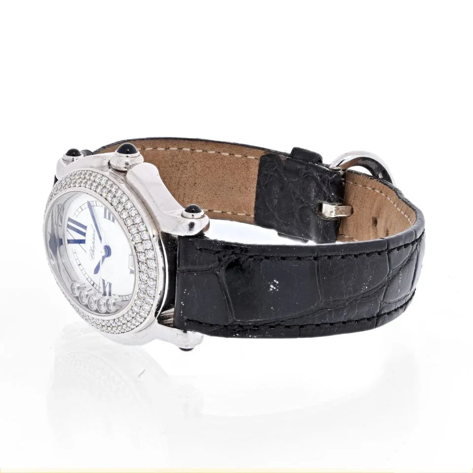 Chopard 18K White Gold Happy Sport Oval Dial Diamond Bezel 27/7012-23 Women Watch - The Back Vault