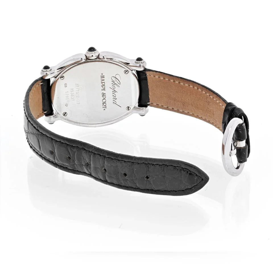 Chopard 18K White Gold Happy Sport Oval Dial Diamond Bezel 27/7012-23 Women Watch - The Back Vault