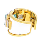 David Webb Platinum & 18K Yellow Gold White Enamel Aquamarine Diamond Bracelet - The Back Vault