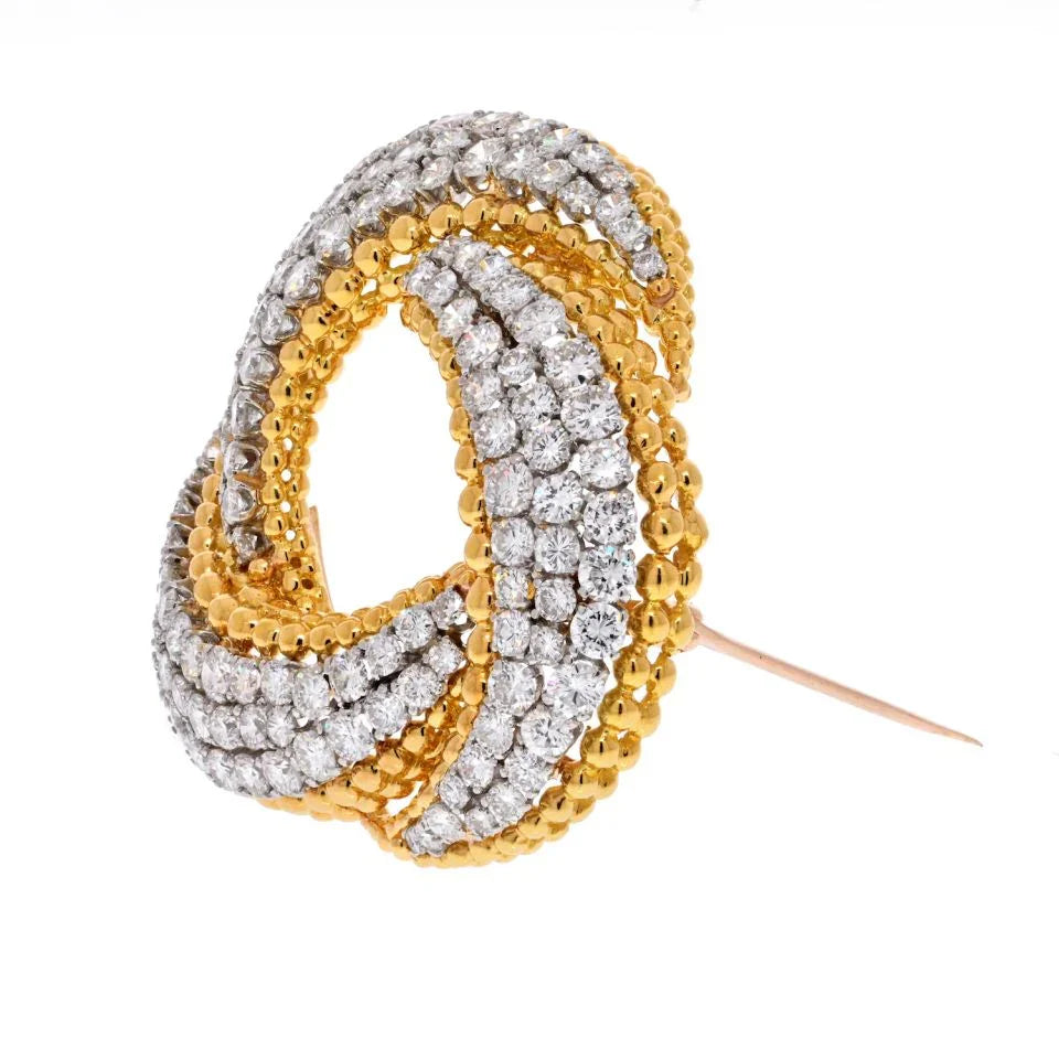 David Webb Platinum & 18K Yellow Gold 15 Carats Diamond Swirl Knot Brooch - The Back Vault