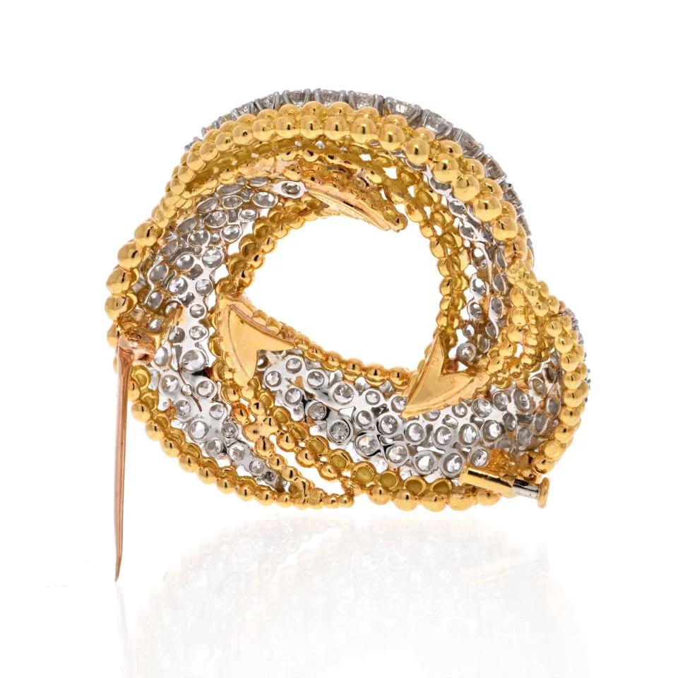 David Webb Platinum & 18K Yellow Gold 15 Carats Diamond Swirl Knot Brooch - The Back Vault