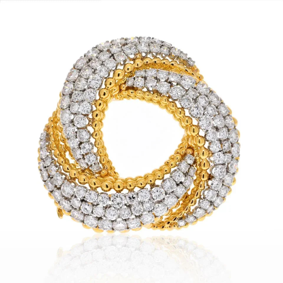 David Webb Platinum & 18K Yellow Gold 15 Carats Diamond Swirl Knot Brooch - The Back Vault