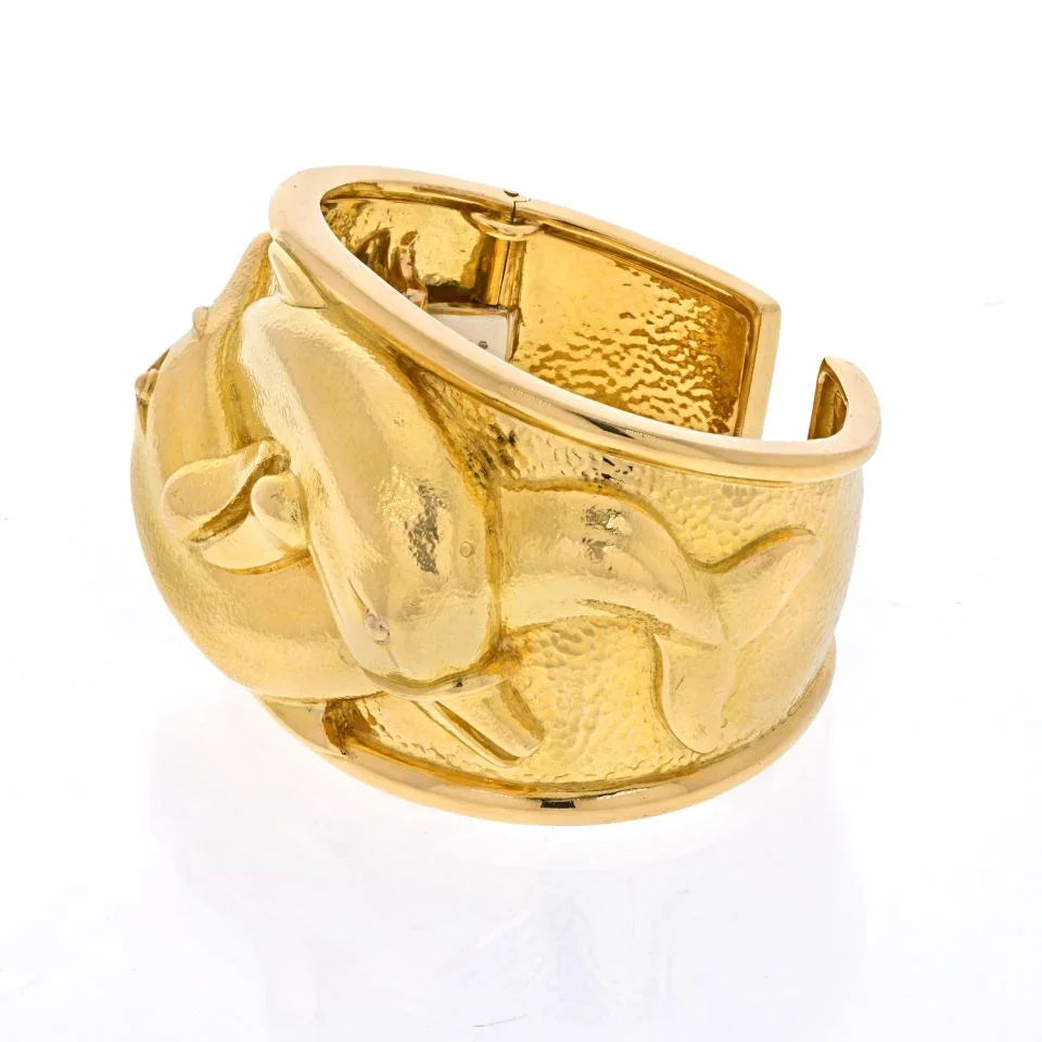 David Webb 18K White Gold Double Dolphin Cuff Bangle Bracelet - The Back Vault