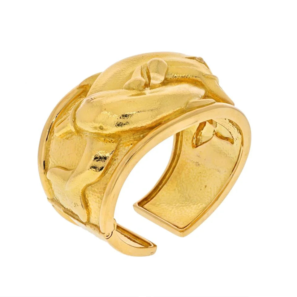 David Webb 18K White Gold Double Dolphin Cuff Bangle Bracelet - The Back Vault