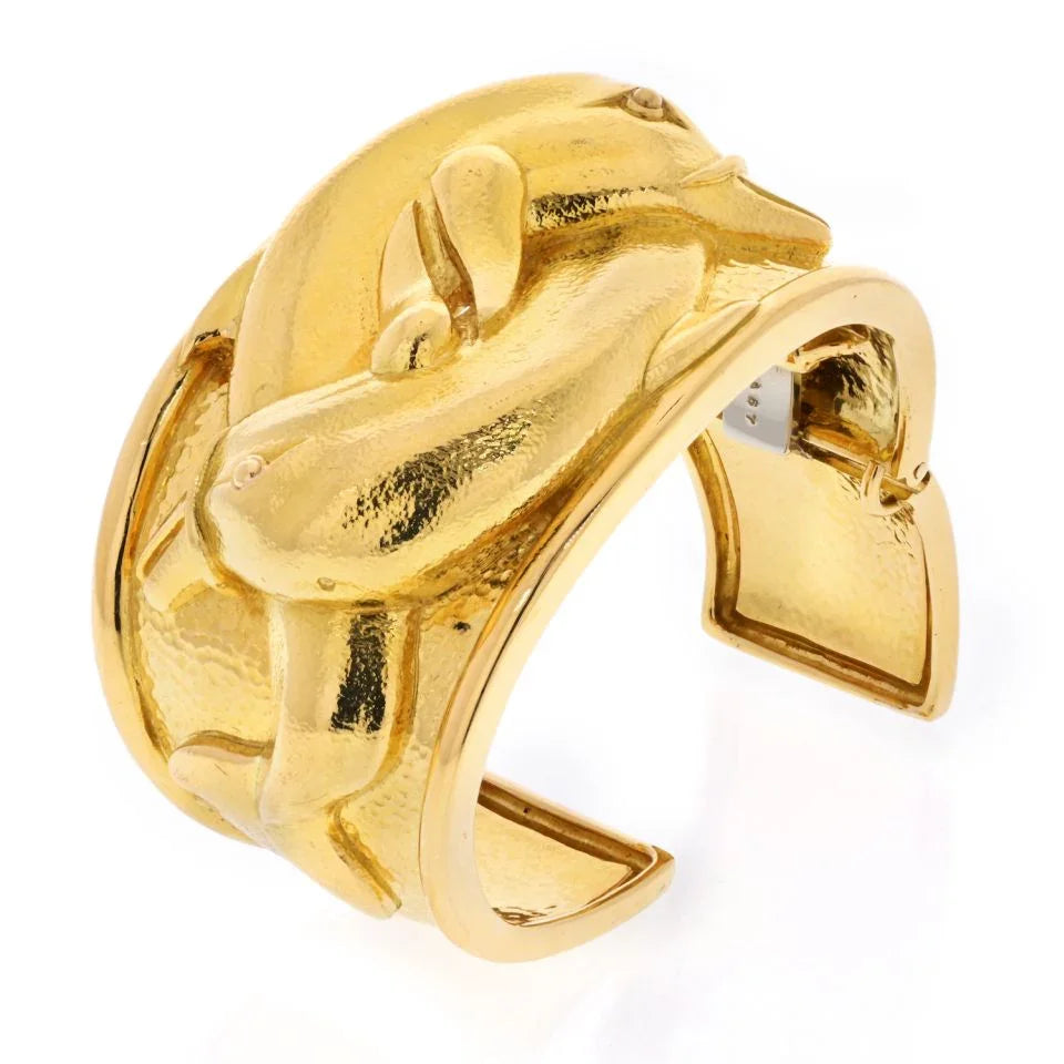 David Webb 18K White Gold Double Dolphin Cuff Bangle Bracelet - The Back Vault