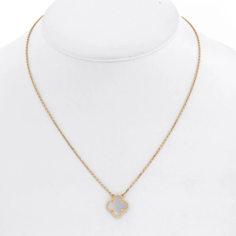 Van Cleef & Arpels 18K Yellow Gold Vintage Mother Of Pearl Clover Alhambra Pendant - The Back Vault