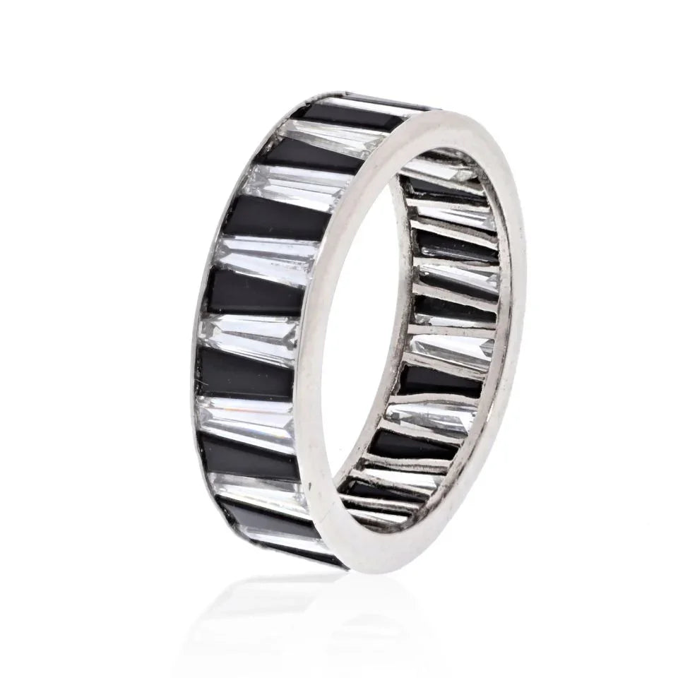Platinum Diamond And Onyx Baguette Channel Set Eternity Ring - The Back Vault