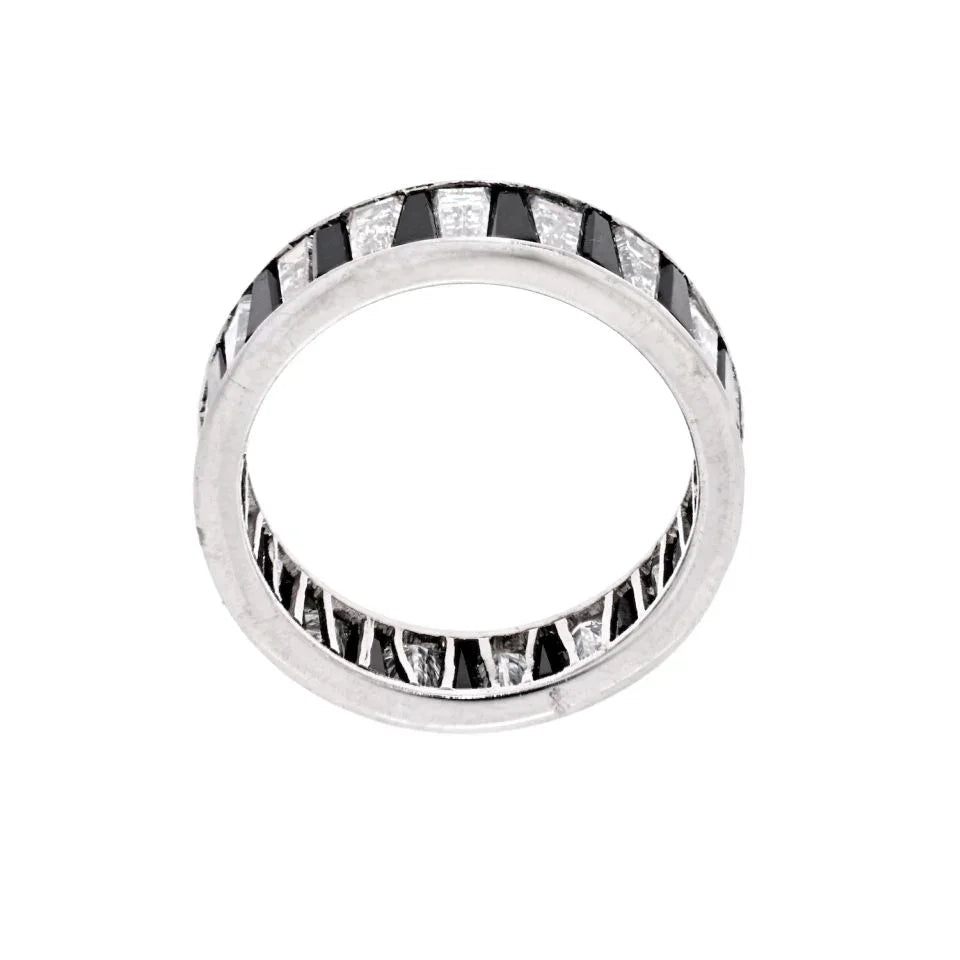 Platinum Diamond And Onyx Baguette Channel Set Eternity Ring - The Back Vault