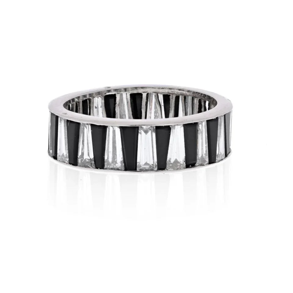 Platinum Diamond And Onyx Baguette Channel Set Eternity Ring - The Back Vault