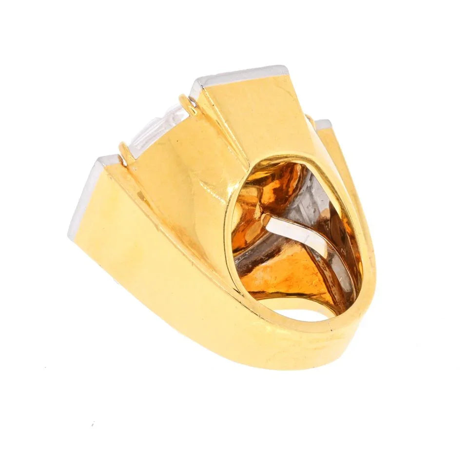 David Webb Platinum & 18K Yellow Gold Checkerboard Rock Crystal Diamond Ring - The Back Vault