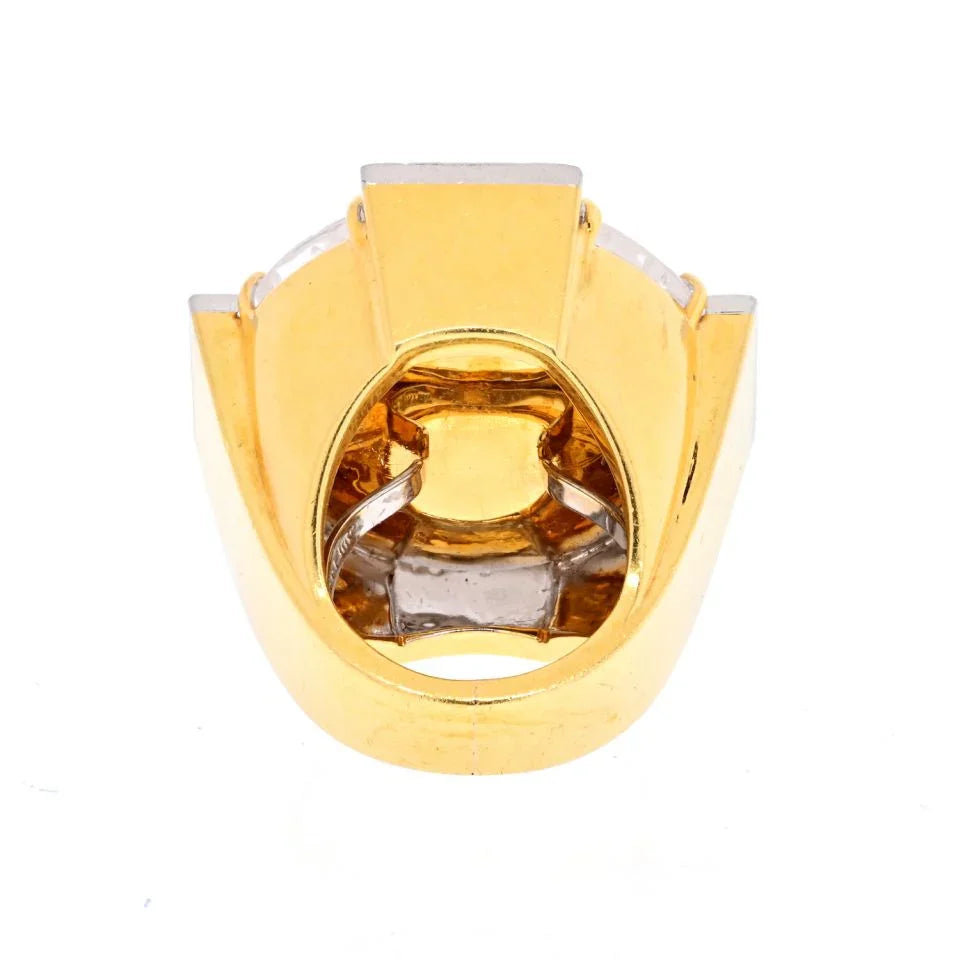 David Webb Platinum & 18K Yellow Gold Checkerboard Rock Crystal Diamond Ring - The Back Vault