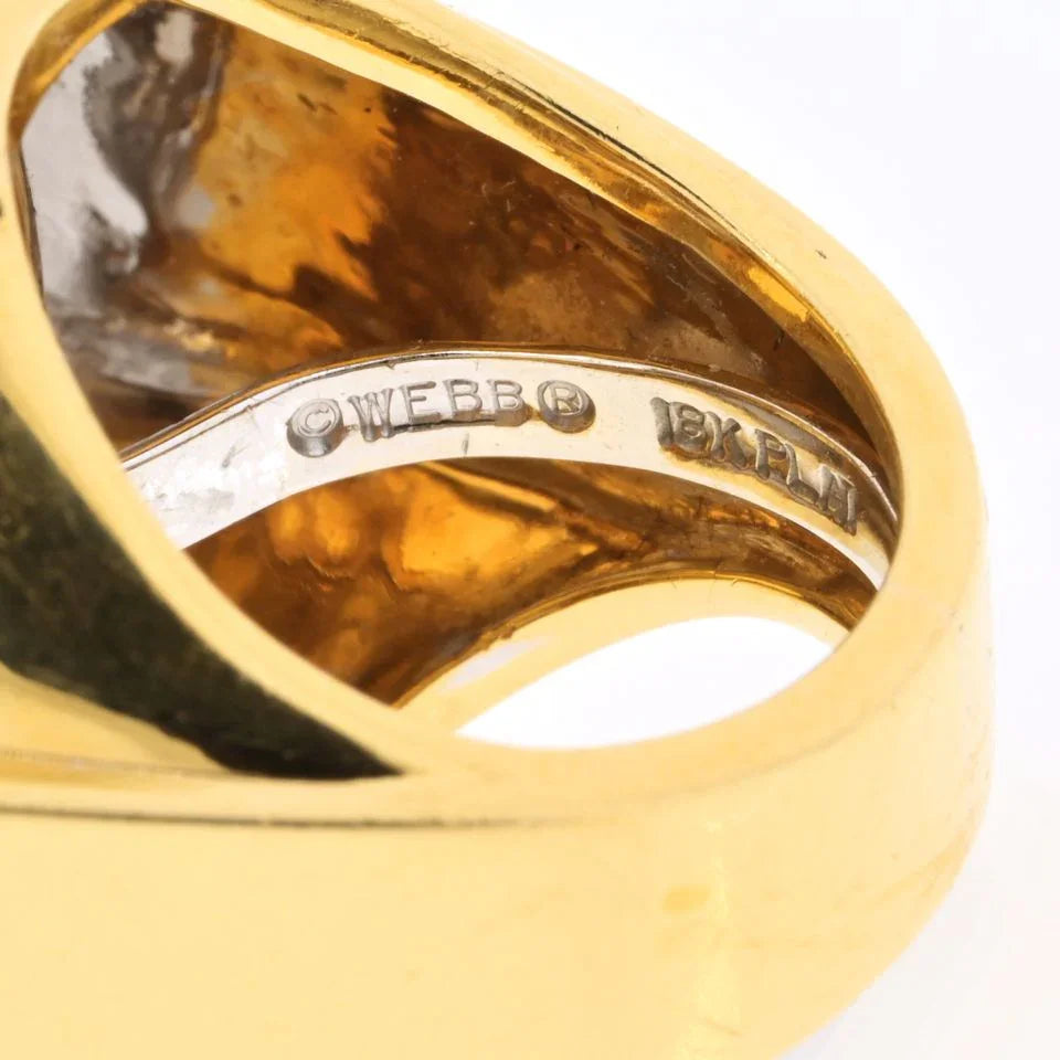 David Webb Platinum & 18K Yellow Gold Checkerboard Rock Crystal Diamond Ring - The Back Vault