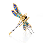 18K Yellow Gold Delicate Dragonfly Enamel And Diamond Brooch - The Back Vault