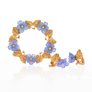 Buccellati 18K Yellow Gold Round Wreath Brooch And Flower Earrings Set