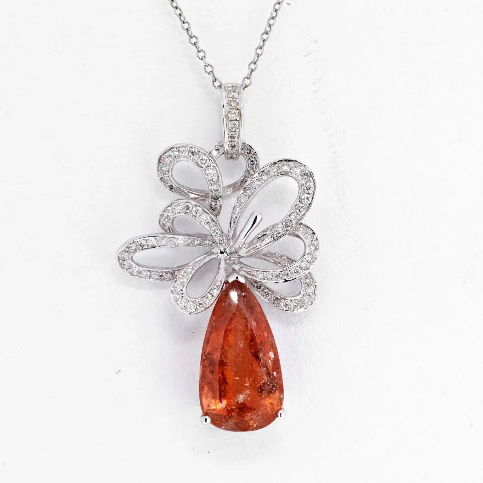 18K White Gold Diamond And Tourmaline Pendant Necklace - The Back Vault