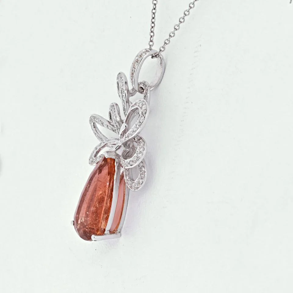 18K White Gold Diamond And Tourmaline Pendant Necklace - The Back Vault