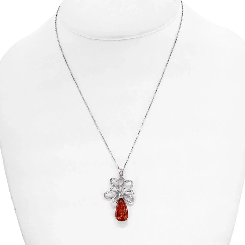 18K White Gold Diamond And Tourmaline Pendant Necklace - The Back Vault