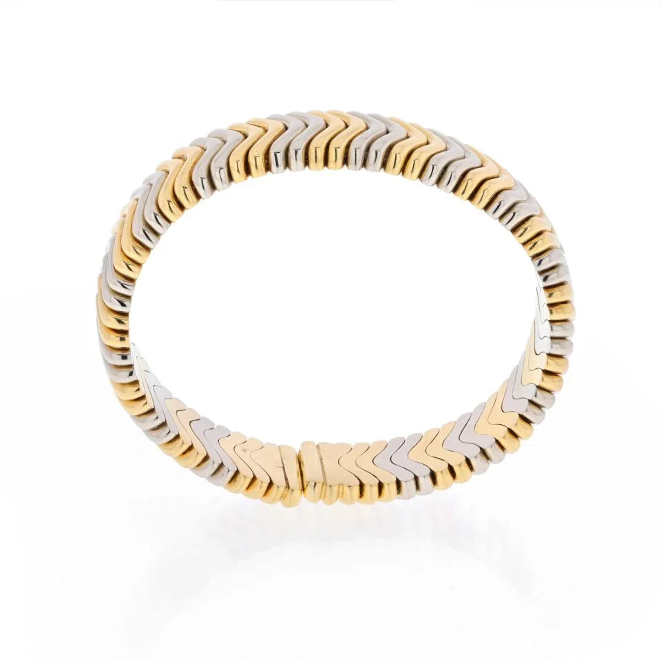 Bvlgari 18K Yellow Gold Vintage Flex Chevron Link Tubogas Bangle Bracelet - The Back Vault