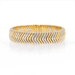 Bvlgari 18K Yellow Gold Vintage Flex Chevron Link Tubogas Bangle Bracelet