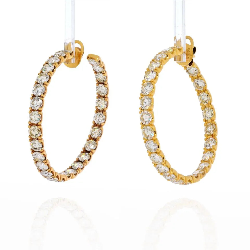 18K Yellow Gold 21.50cttw Carat Diamond Hoop Earrings - The Back Vault