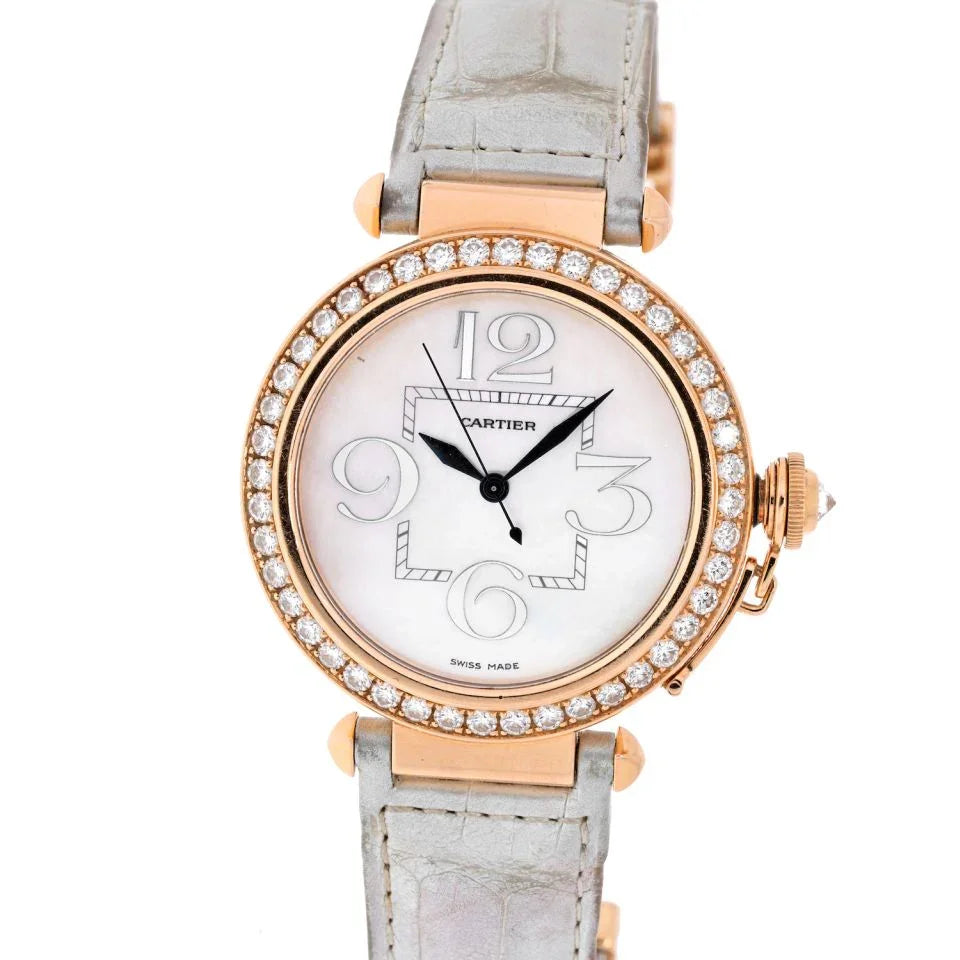 Cartier Pasha 18K Rose Gold Ladies Diamond Round White Dial 42mm Women Watch - The Back Vault